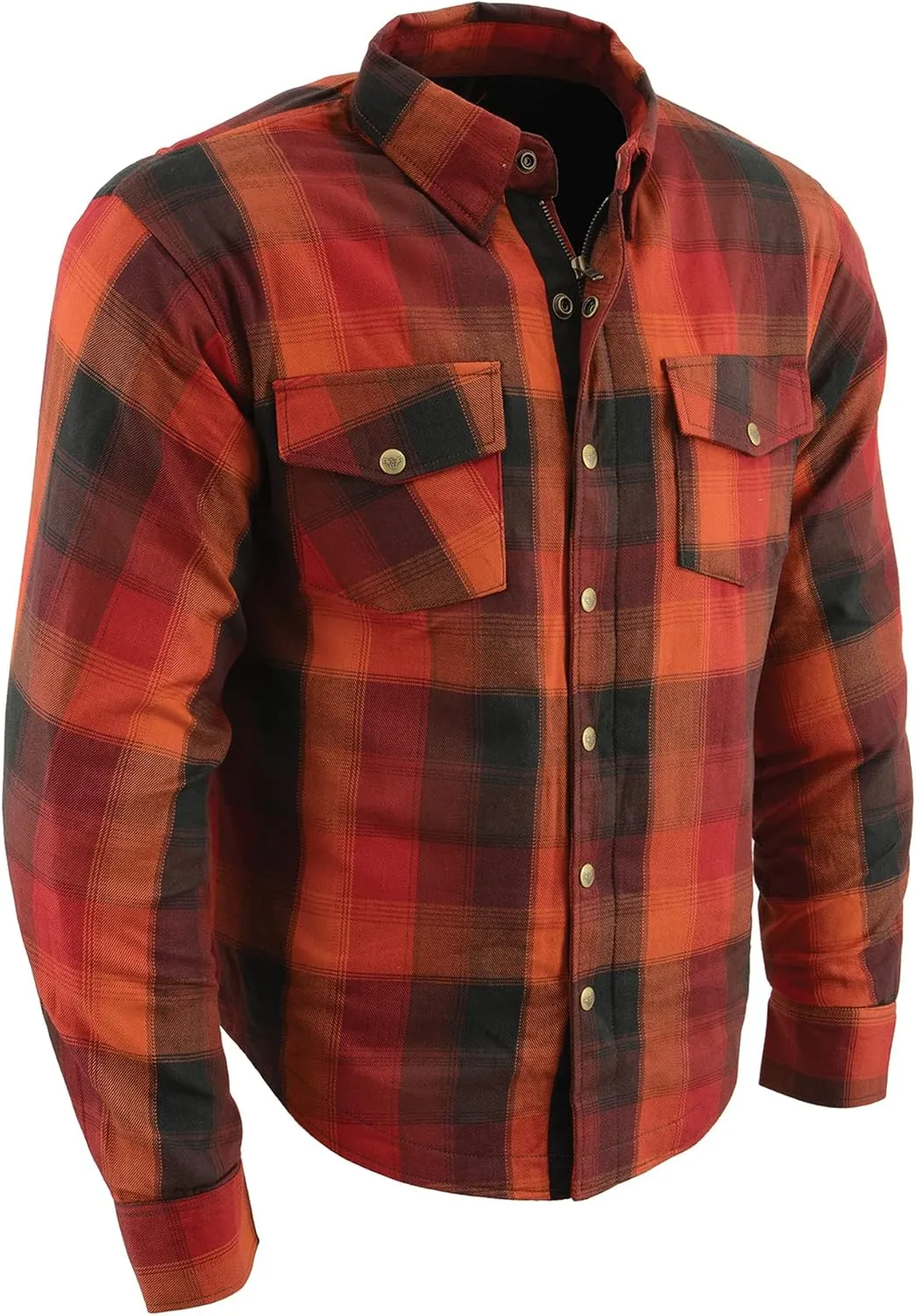 Milwaukee Leather Men's Orange, Red and Black Armored Flannel Jacket w. Kevlar Reinforced Shoulders, Elbows (US, Alpha, X-Large, Regular, Regular)
