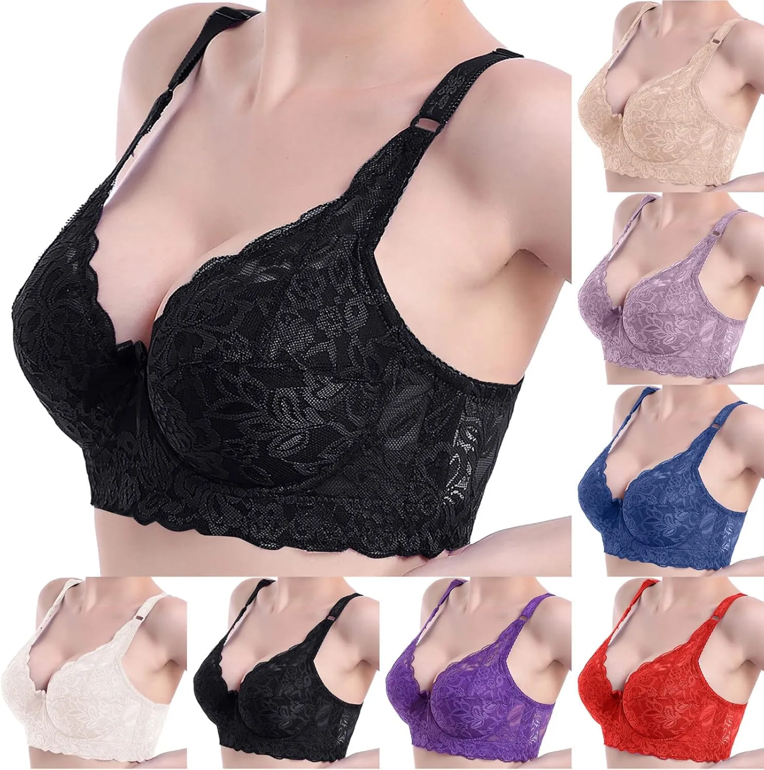Minimizer Bras for Women,Plus Size Underwire Bralettes Full Coverage Gathered Bra Plus Size Wireless Lifting Lace Bra