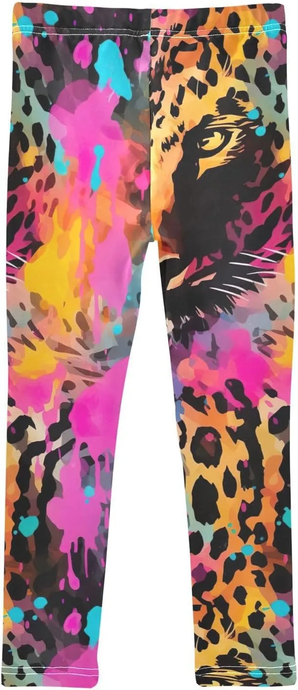 Modern Rainbow Leopard Girls Leggings Toddler Girls Leggings Print Toddler Stretch Tights Pants for Kids Teen, 4T