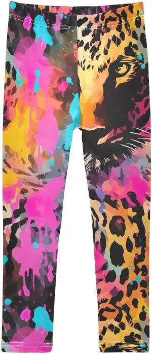 Modern Rainbow Leopard Girls Leggings Toddler Girls Leggings Print Toddler Stretch Tights Pants for Kids Teen, 4T