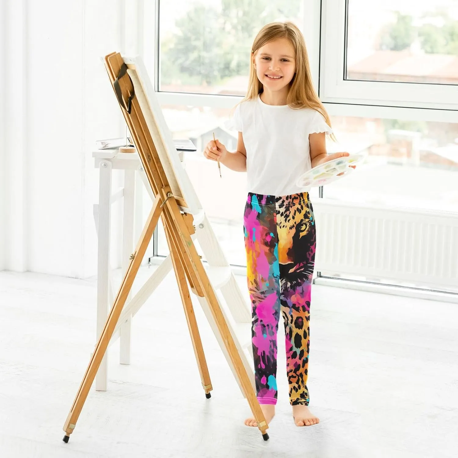 Modern Rainbow Leopard Girls Leggings Toddler Girls Leggings Print Toddler Stretch Tights Pants for Kids Teen, 4T