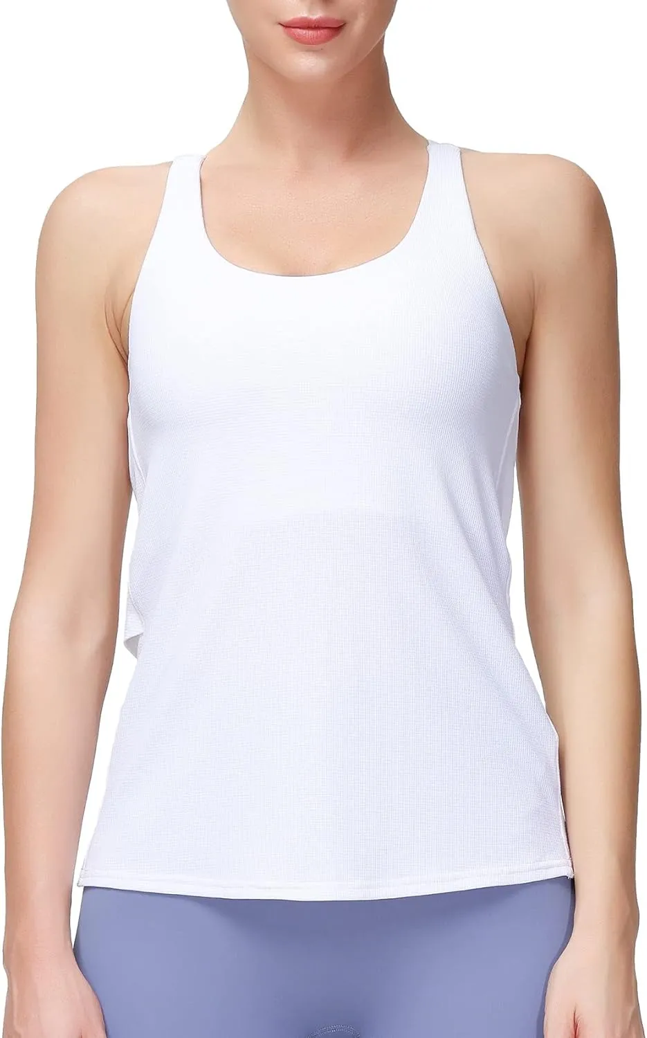 MotoRun Women's Workout Tank Tops Built in Bra Strappy Athletic Yoga Top Open Back Athletic Flowy Shirts Activewear for Women