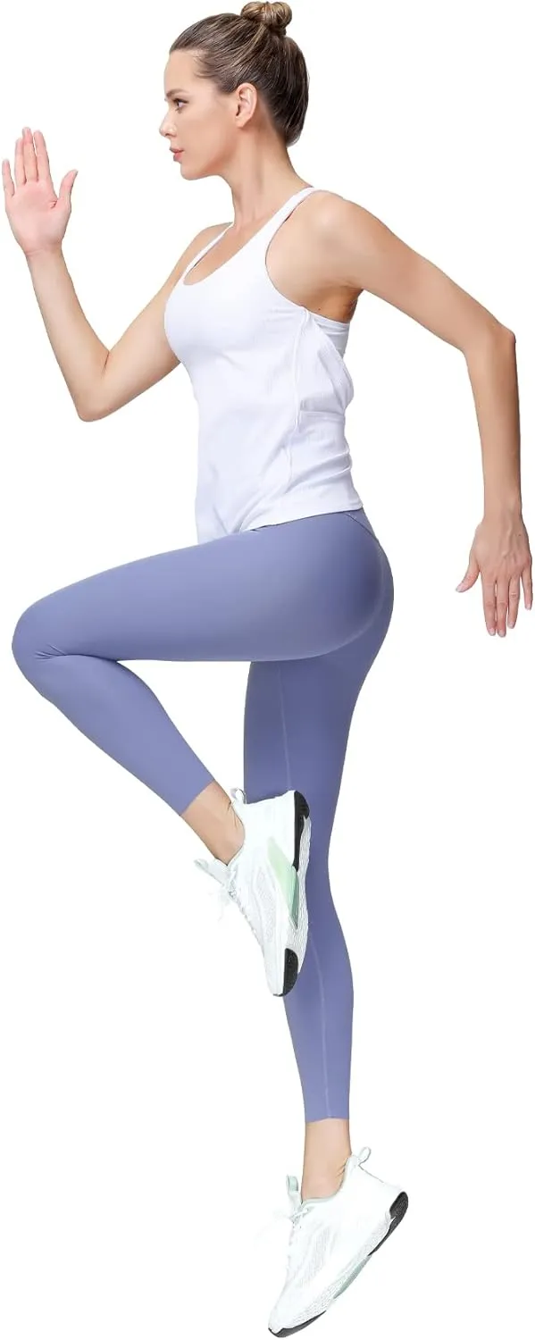 MotoRun Women's Workout Tank Tops Built in Bra Strappy Athletic Yoga Top Open Back Athletic Flowy Shirts Activewear for Women