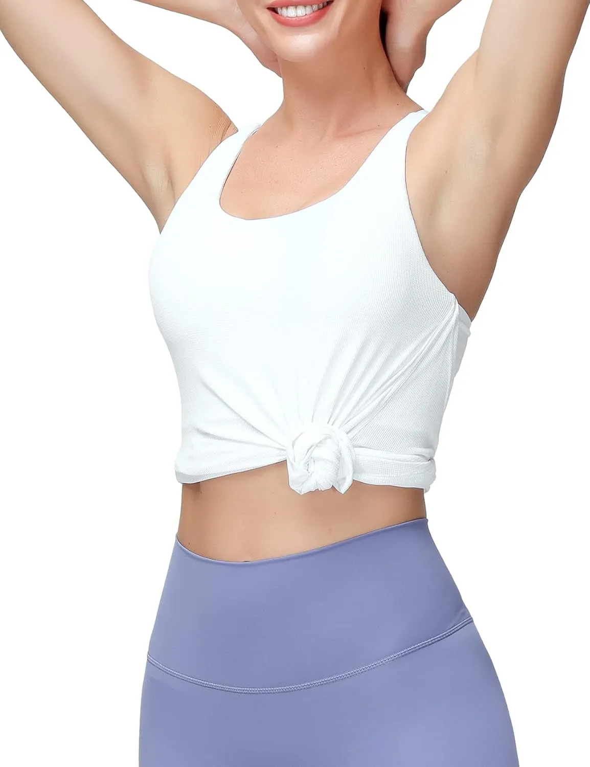 MotoRun Women's Workout Tank Tops Built in Bra Strappy Athletic Yoga Top Open Back Athletic Flowy Shirts Activewear for Women