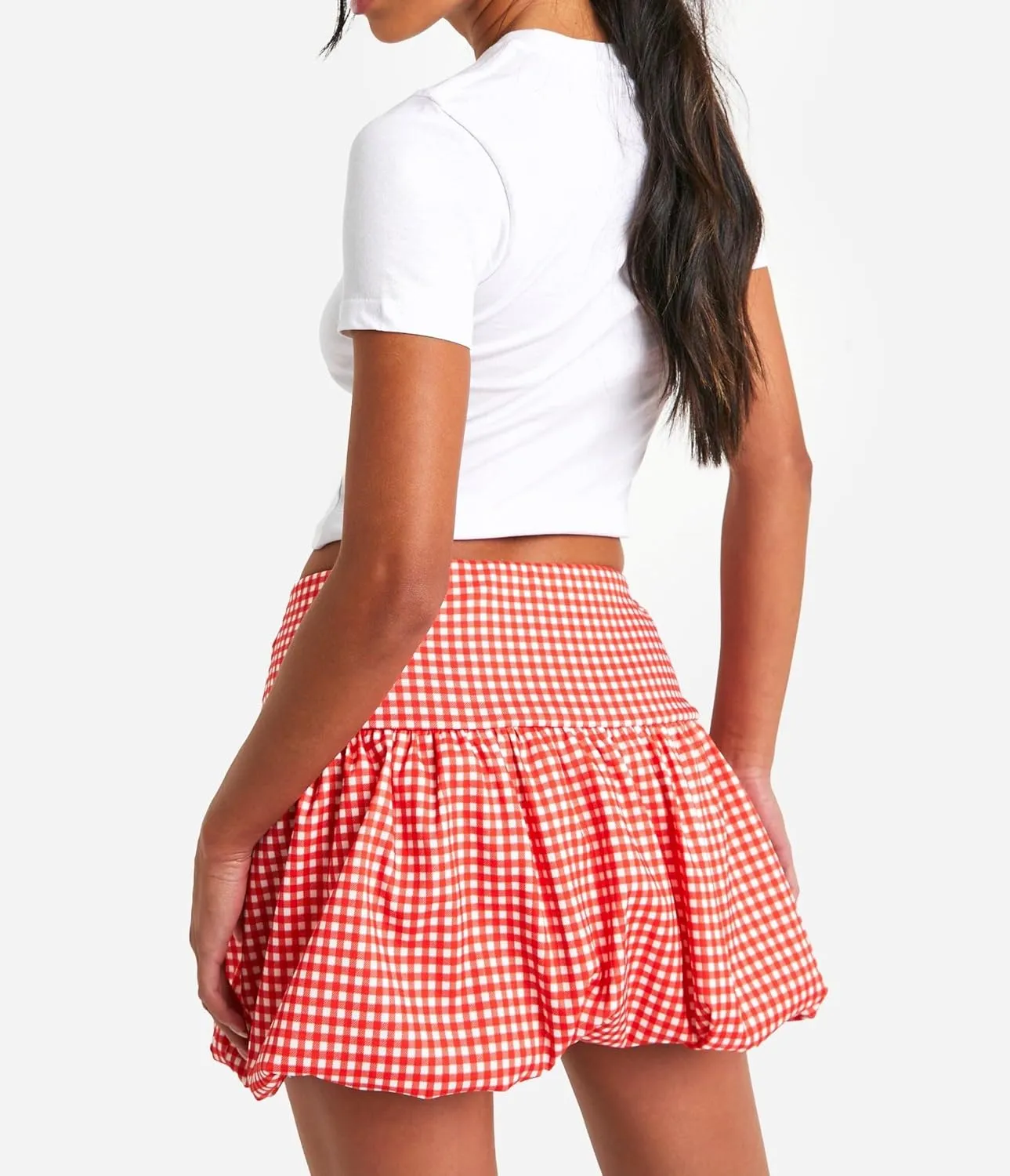 NUFIWI Women Bubble Mini Skirt High Waist Ruffle Flare Balloon Short Skirts Puffy Layered Pleated Skirt Y2k Gingham Skirts