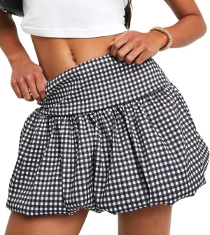 NUFIWI Women Bubble Mini Skirt High Waist Ruffle Flare Balloon Short Skirts Puffy Layered Pleated Skirt Y2k Gingham Skirts