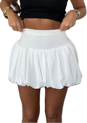 NUFIWI Women Short Bubble Skirt High Waist Stretchy Y2k Mini Skirt Puffy Ruffle Flare Pleated Balloon Skirts