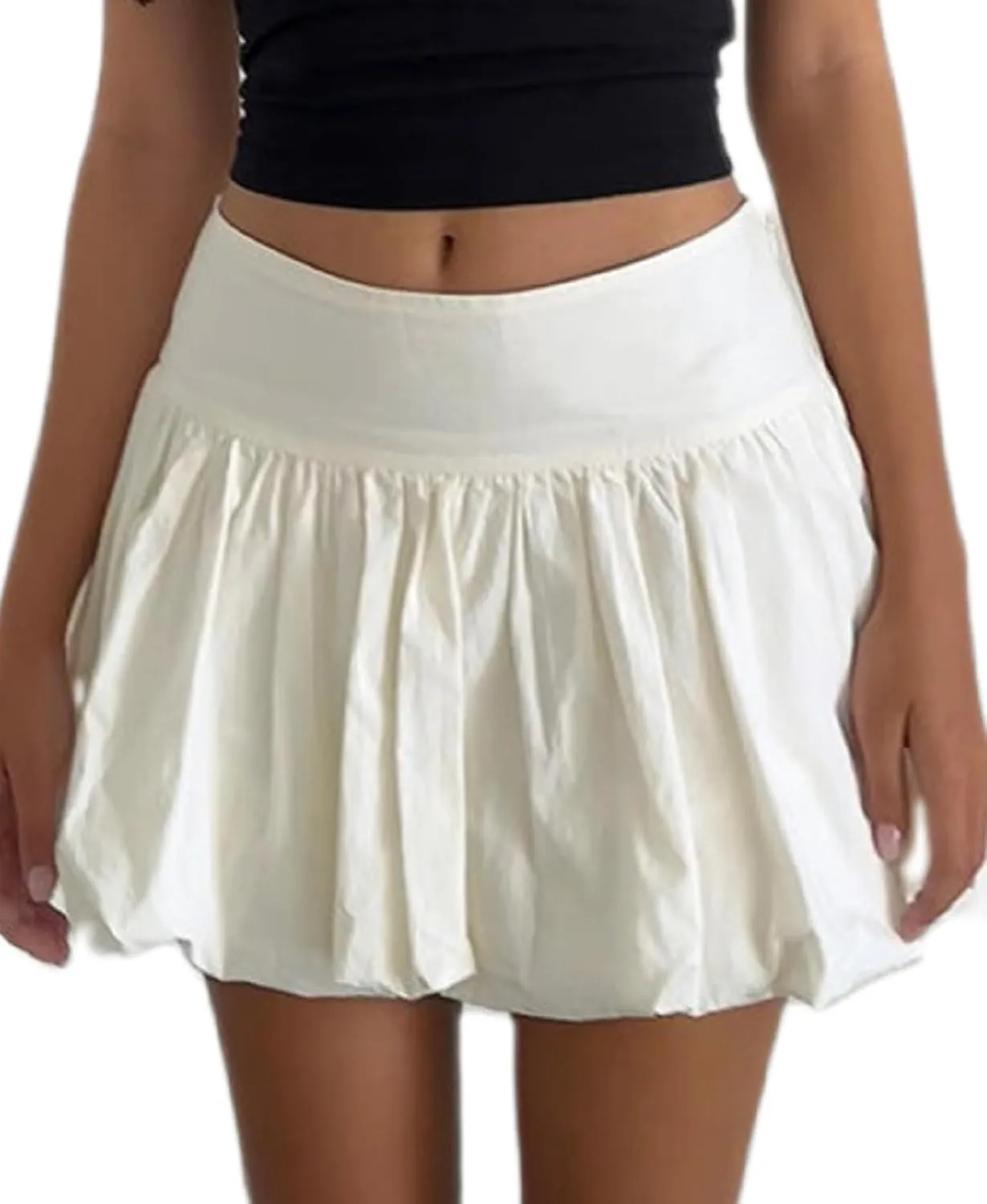 NUFIWI Women Short Bubble Skirt High Waist Stretchy Y2k Mini Skirt Puffy Ruffle Flare Pleated Balloon Skirts