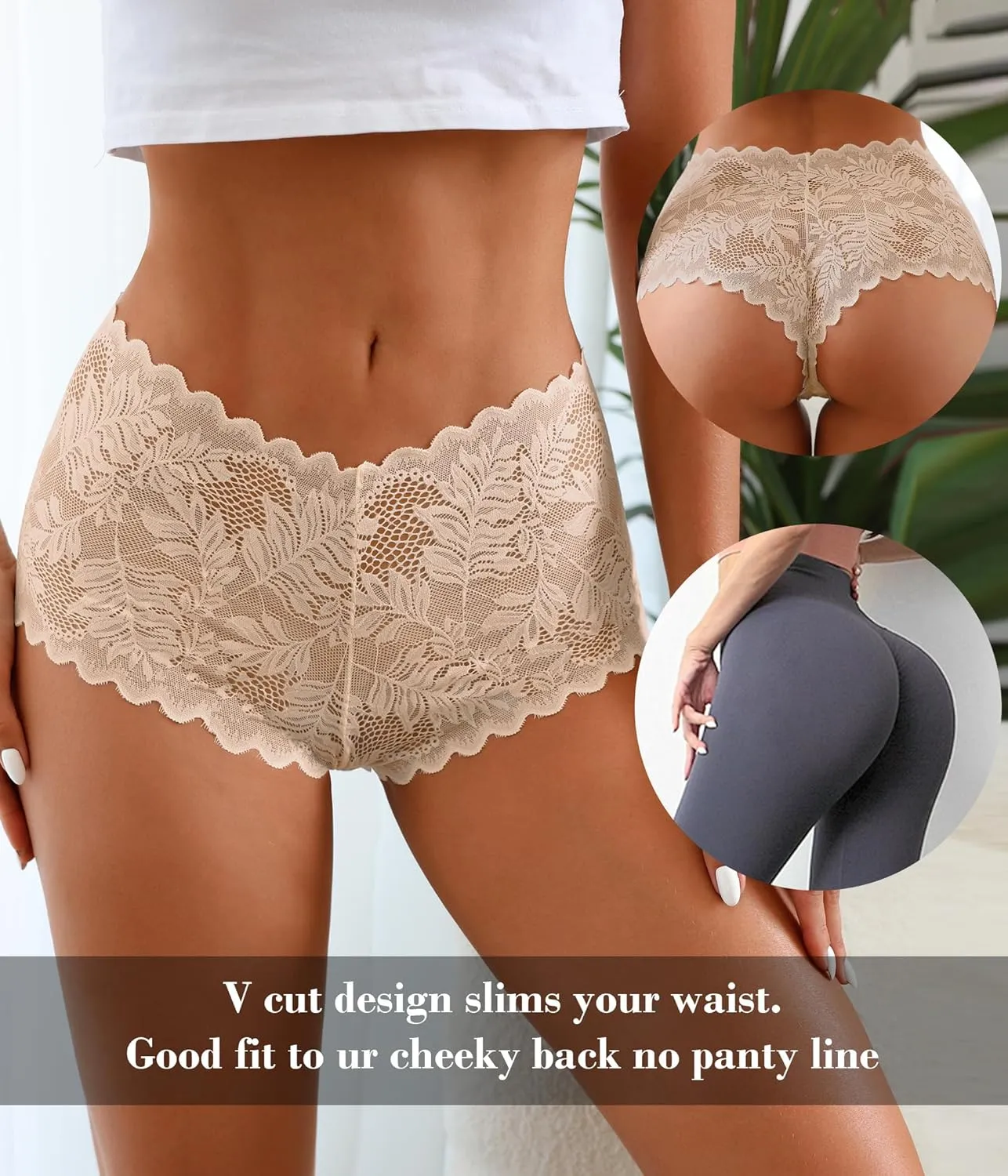 OLIKEME High Waisted Sexy Women's Underwear Floral Lace Boyshort Panties Breathable Cheeky No Show Hipster Briefs 3 Pack