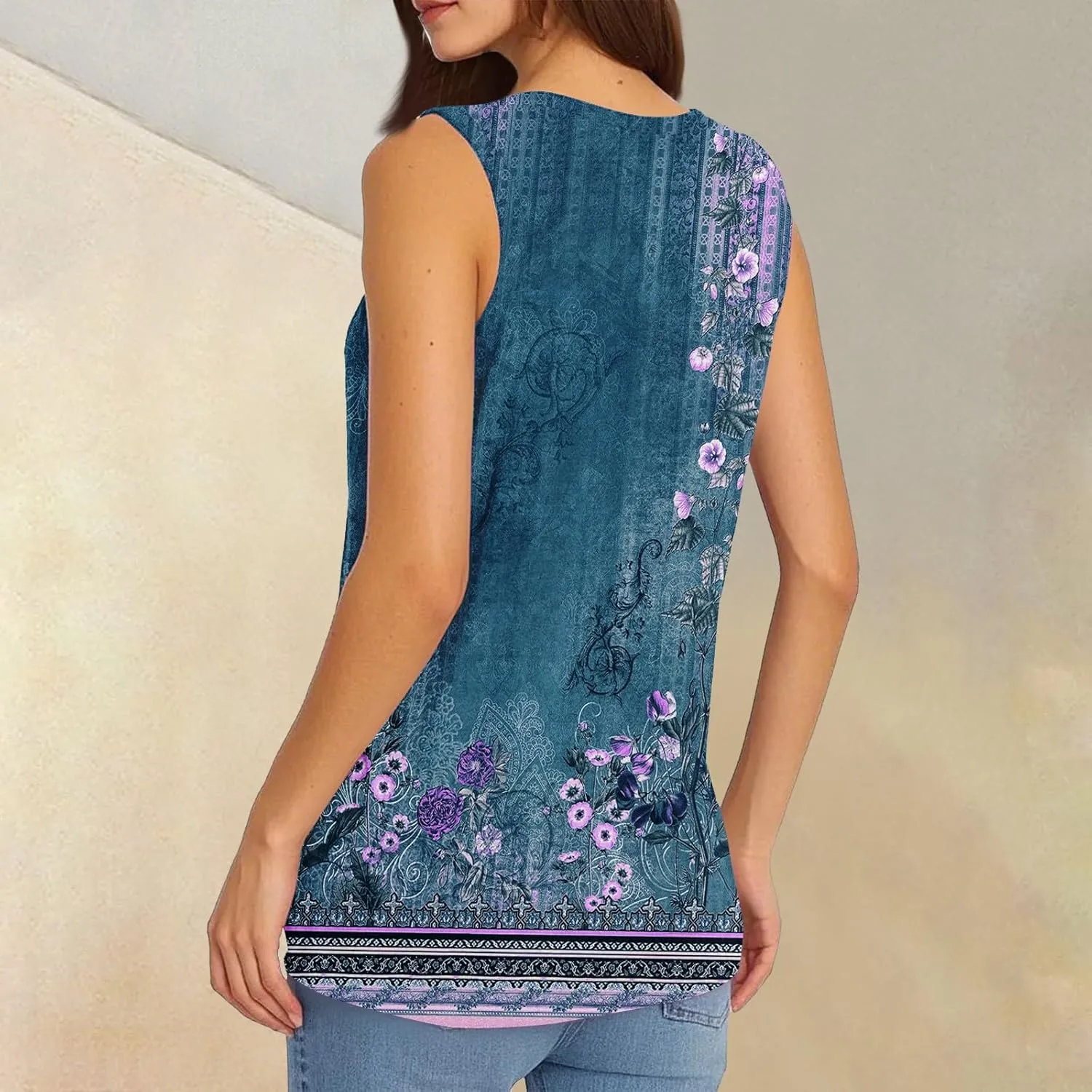 Palaver Tank Tops for Women Summer V Neck T Shirts Trendy Sleeveless Basic Tees Loose Fit 2025 Tunic