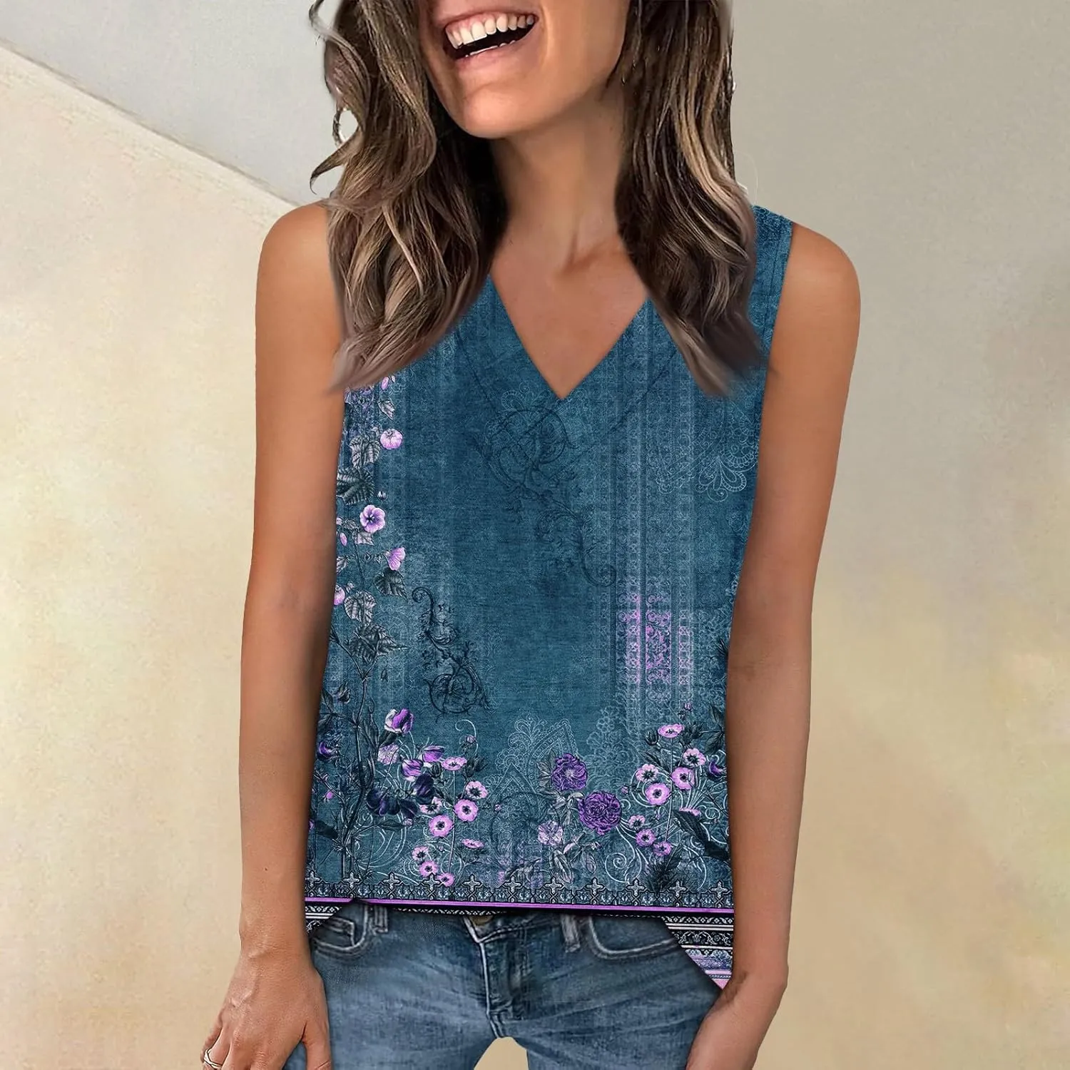 Palaver Tank Tops for Women Summer V Neck T Shirts Trendy Sleeveless Basic Tees Loose Fit 2025 Tunic