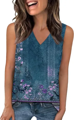 Palaver Tank Tops for Women Summer V Neck T Shirts Trendy Sleeveless Basic Tees Loose Fit 2025 Tunic