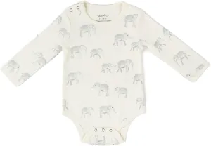 PEHR Shoulder Snap One-Piece, Follow Me Elephant | 100% Organic Cotton Baby Bodysuit | Easy Snap Closure | Sizes 0-18 Months