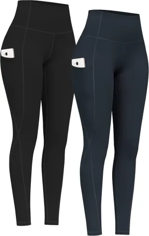 PHISOCKAT 2 Pack High Waist Yoga Pants with Pockets, Tummy Control Leggings, Workout 4 Way Stretch Yoga Leggings