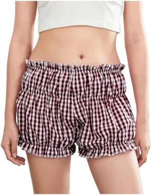 Pink Plaid Skirt for Women Mini Shorts Low Rise Checkered Bloomer Shorts Y2k Mini Ruffle Shorts Gingham Boxer