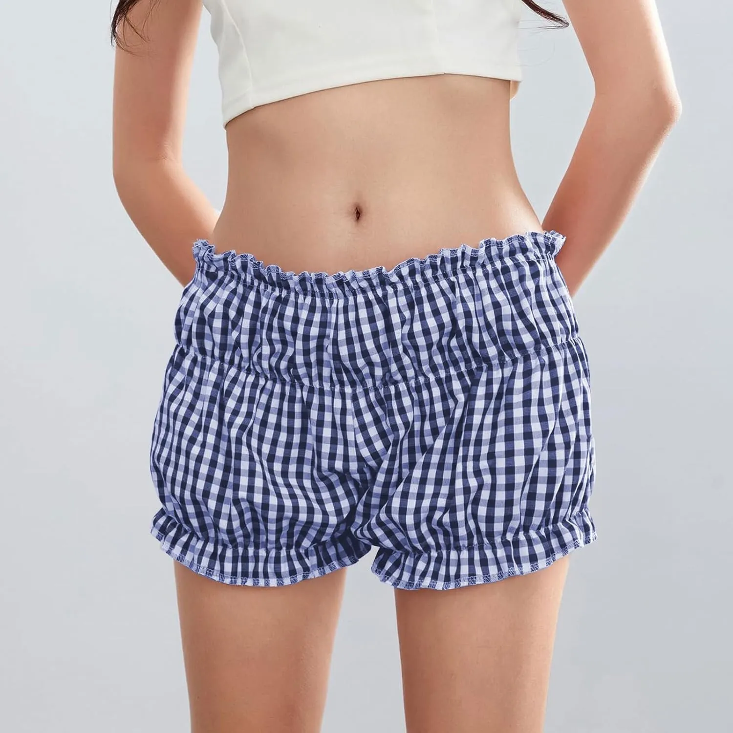 Pink Plaid Skirt for Women Mini Shorts Low Rise Checkered Bloomer Shorts Y2k Mini Ruffle Shorts Gingham Boxer