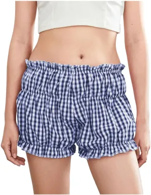 Pink Plaid Skirt for Women Mini Shorts Low Rise Checkered Bloomer Shorts Y2k Mini Ruffle Shorts Gingham Boxer