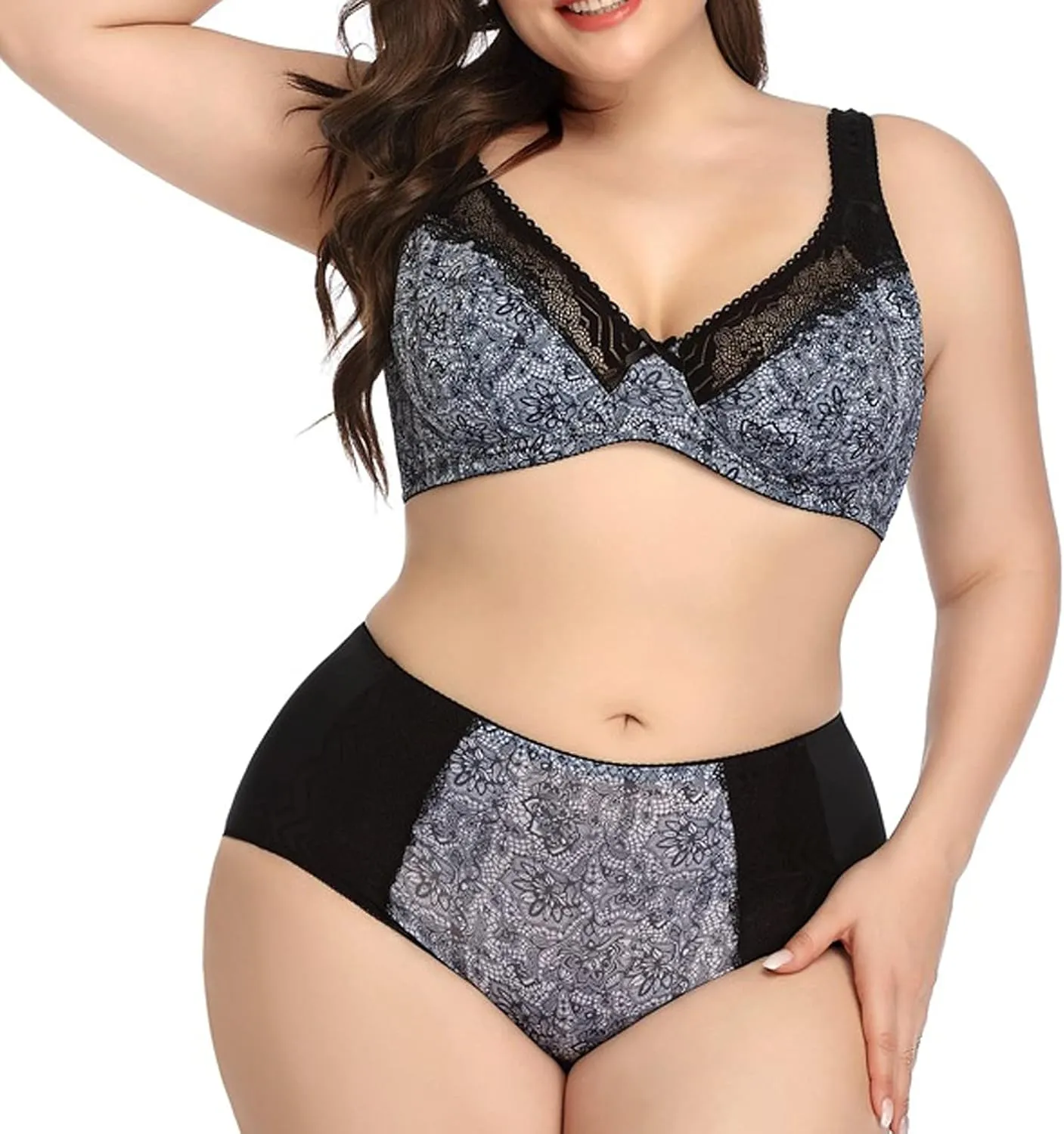 Plus Size Lingerie Set for women Lace Bralette High Waist Panty Set 2 Piece Teddy Babydoll Nightgown Outfits