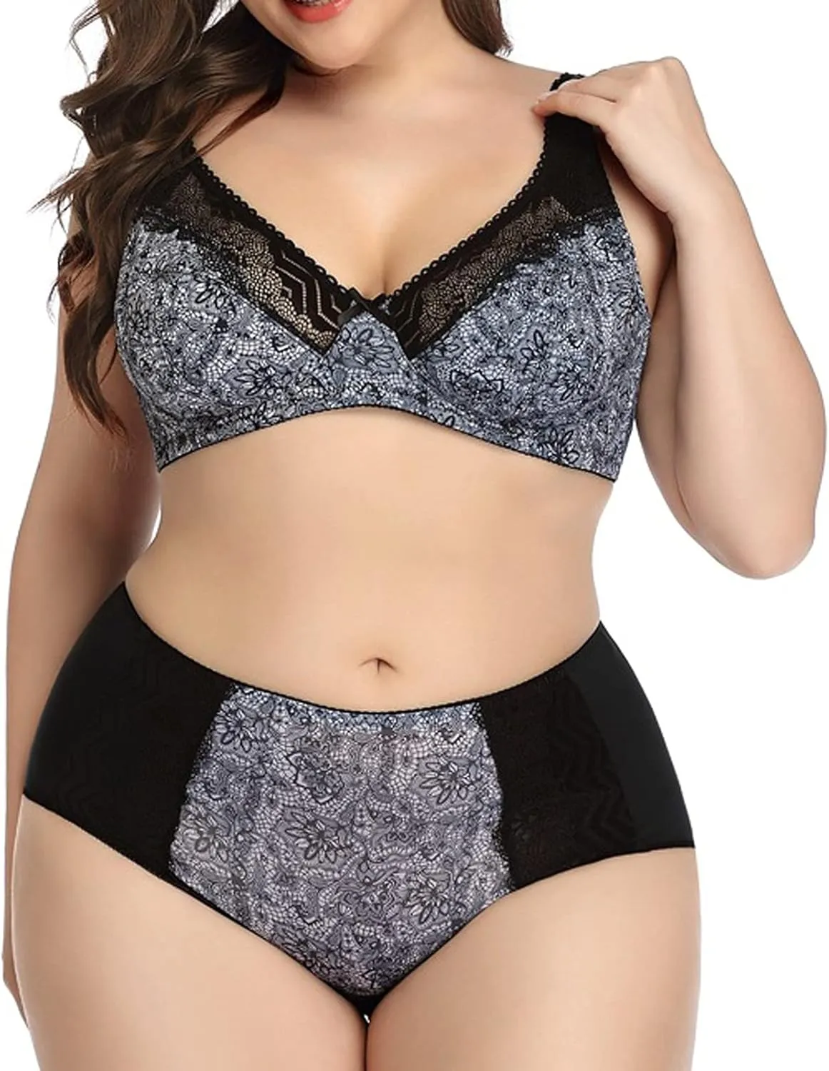Plus Size Lingerie Set for women Lace Bralette High Waist Panty Set 2 Piece Teddy Babydoll Nightgown Outfits