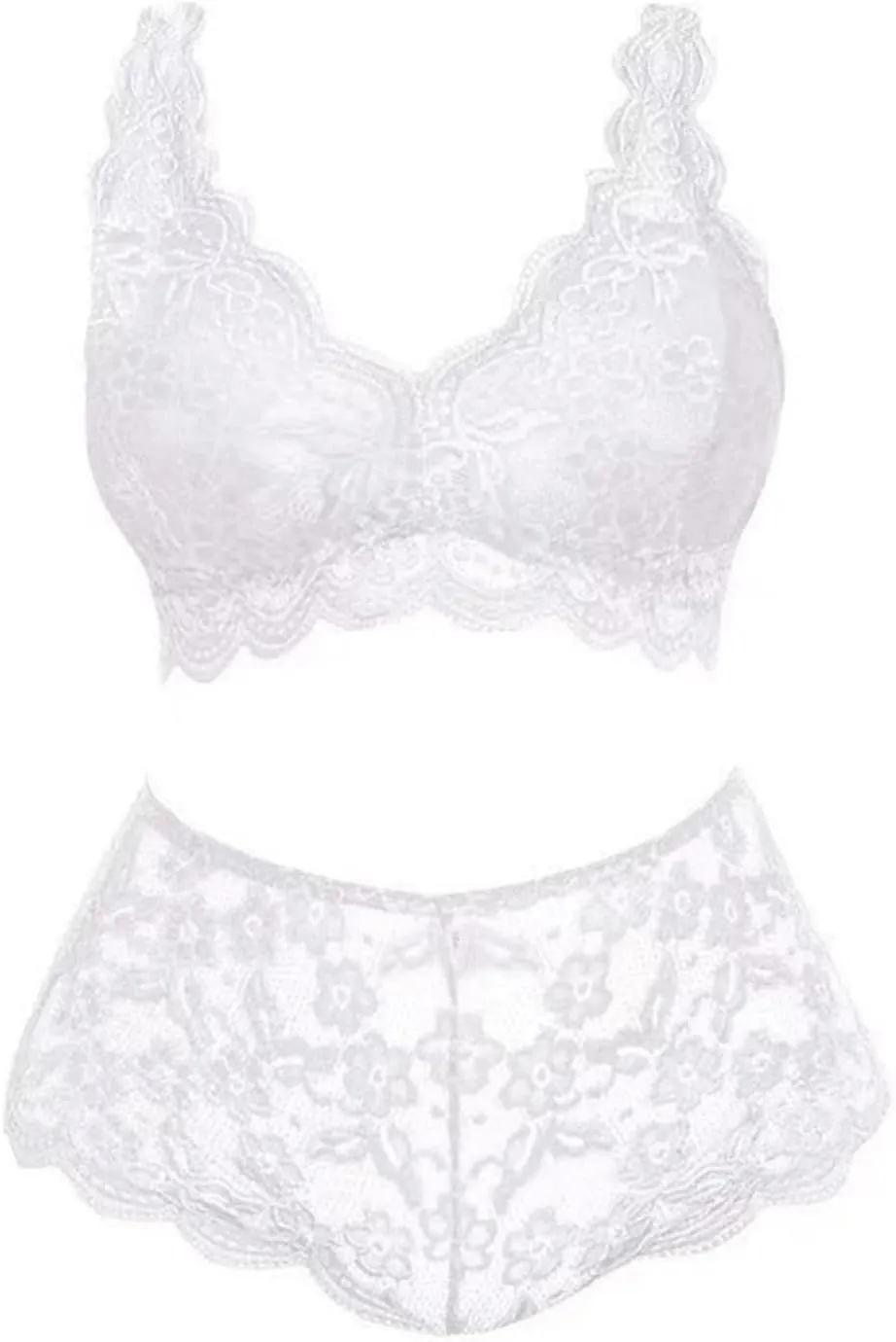 Plus Size Lingerie Set for Women Sexy Lace Underwear Halter Bralette High Waist Panty 2 Piece Babydoll Sleepwear Suit