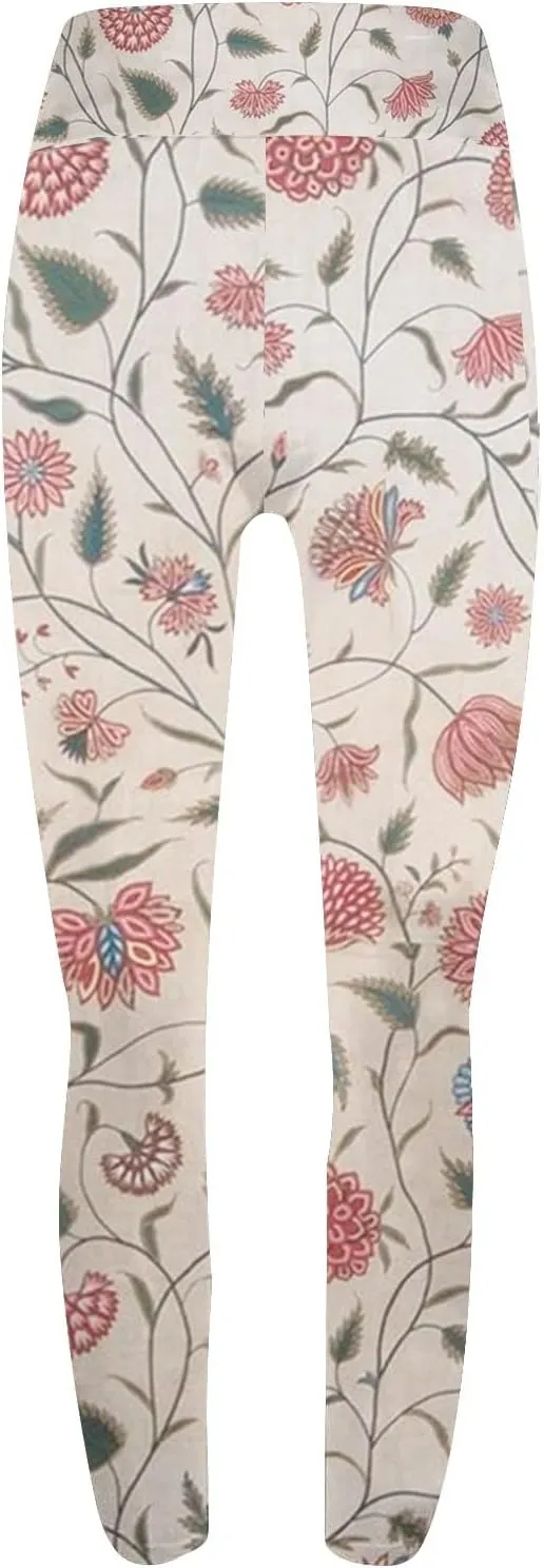 Printed Cotton Leggings for Women Stretchy Pants for Women with Pockets Tummy Control Pants for Women