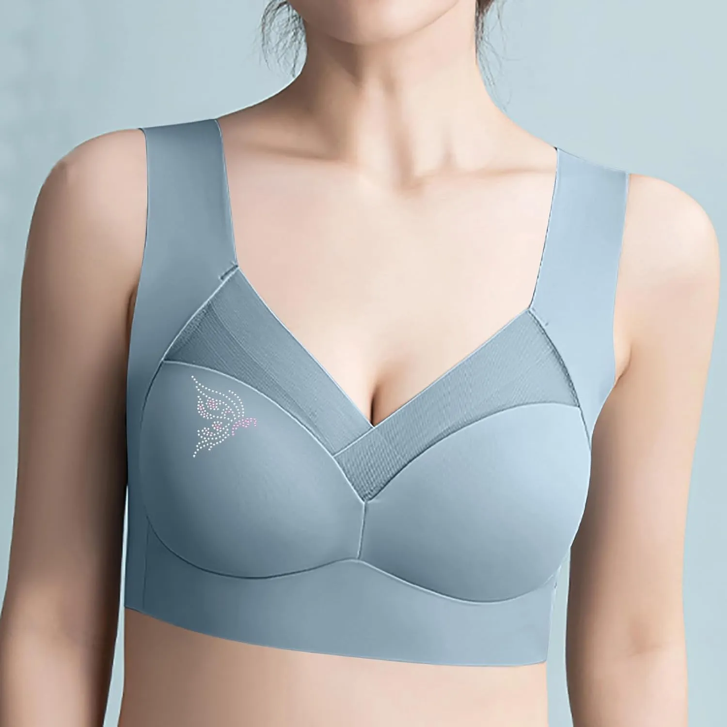 Push Up Bras for Women Seniors Full Coverage Rhinestone Comfort Bras Seamless No Underwire Bralette T Shirt Tops