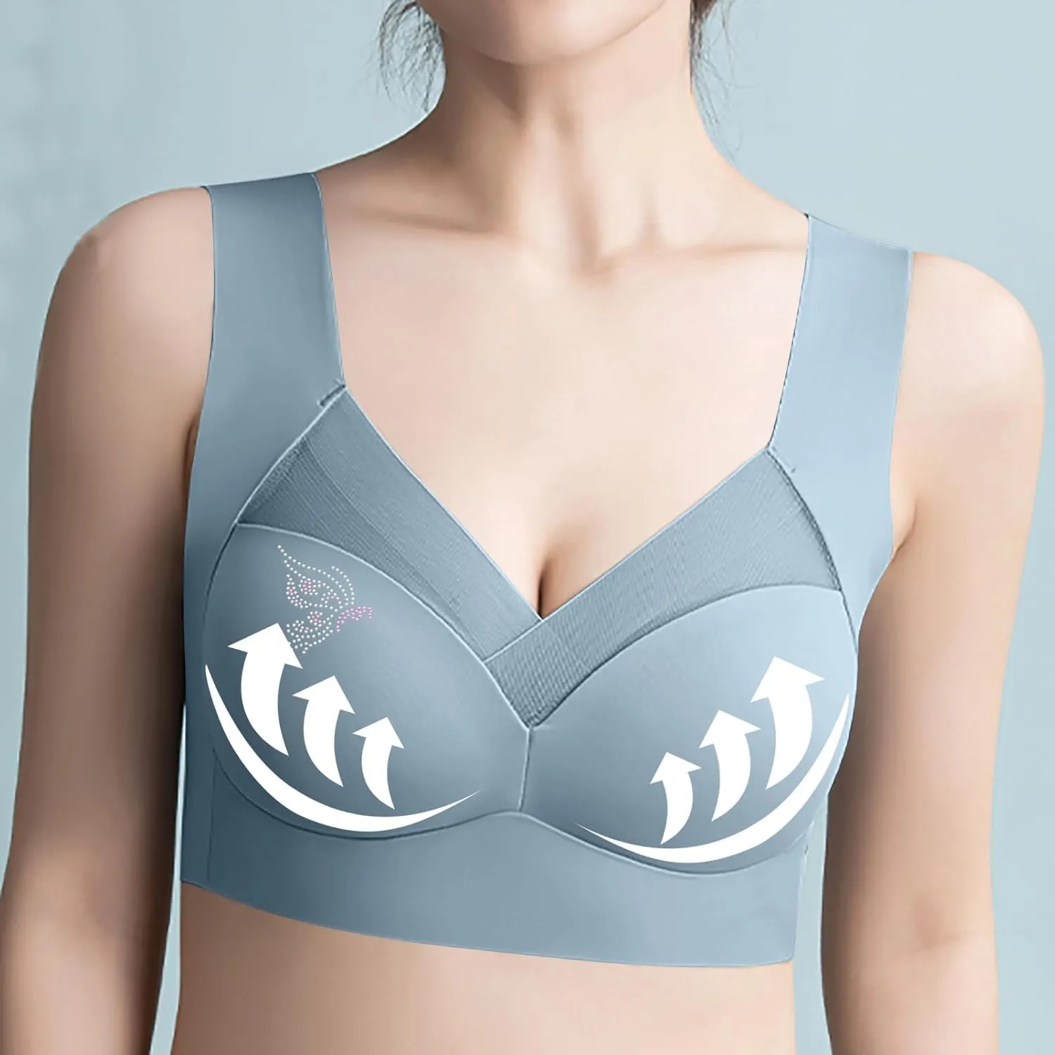 Push Up Bras for Women Seniors Full Coverage Rhinestone Comfort Bras Seamless No Underwire Bralette T Shirt Tops