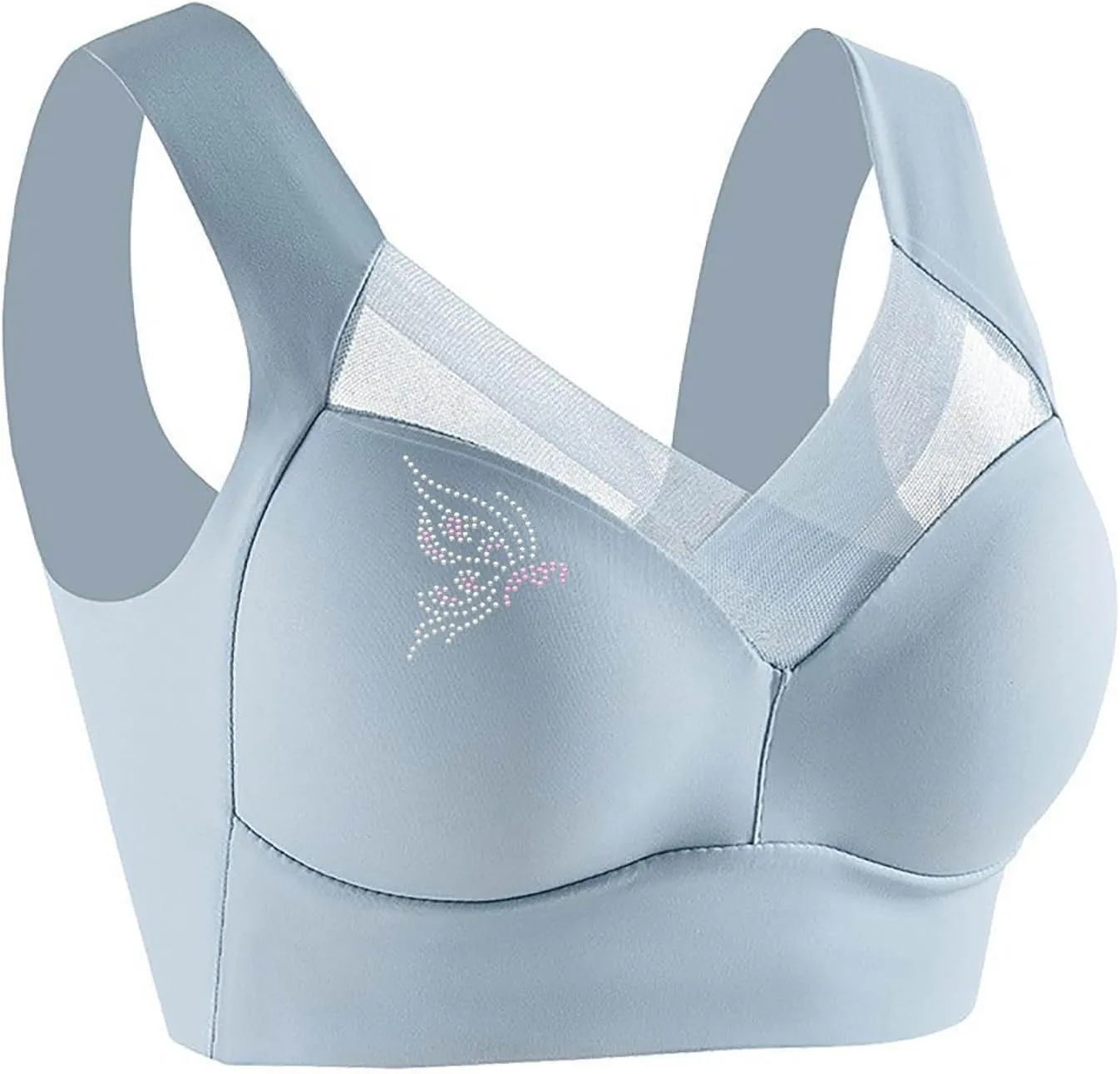 Push Up Bras for Women Seniors Full Coverage Rhinestone Comfort Bras Seamless No Underwire Bralette T Shirt Tops