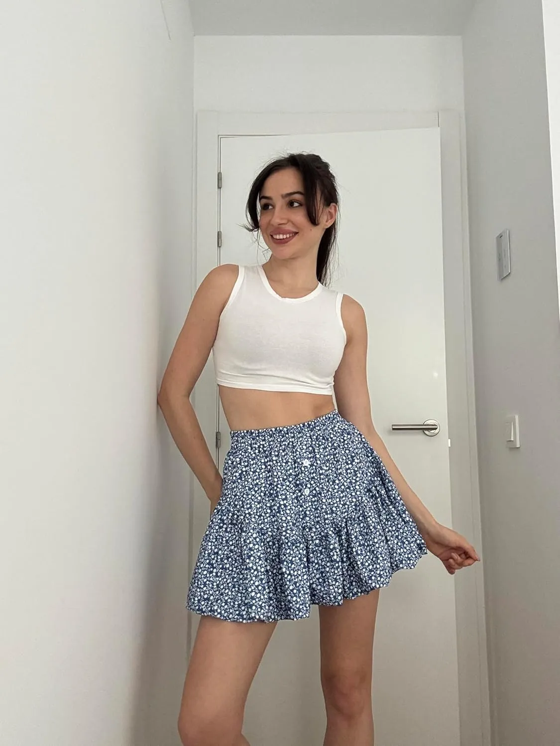 Rapbin Women Y2k Bubble Skirt Summer Pleated Puffy Short Skirt Ruffle Hem A Line Flared Balloon Skirts Streetwear