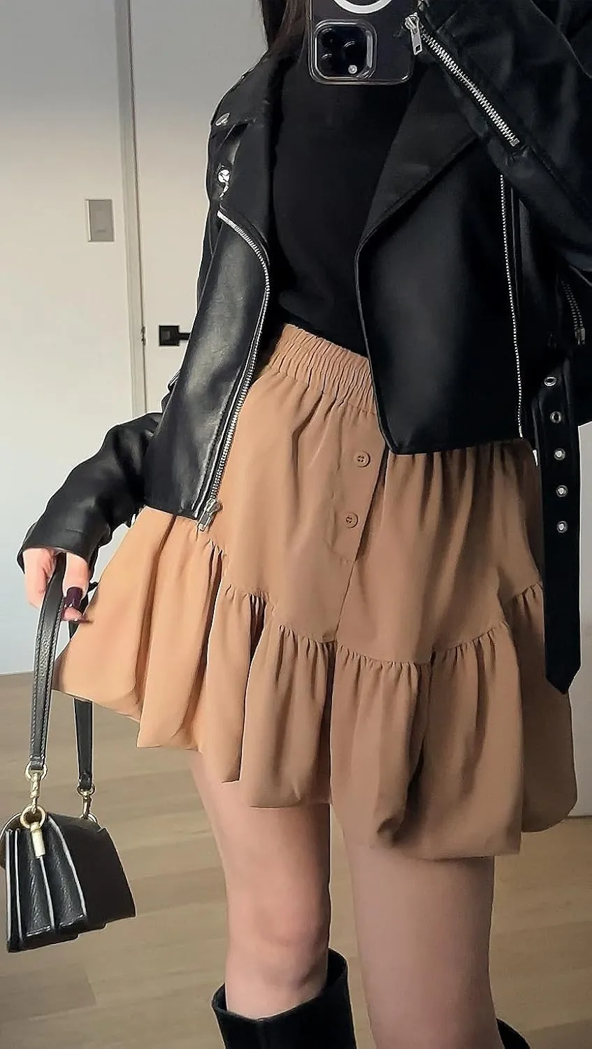 Rapbin Women Y2k Bubble Skirt Summer Pleated Puffy Short Skirt Ruffle Hem A Line Flared Balloon Skirts Streetwear