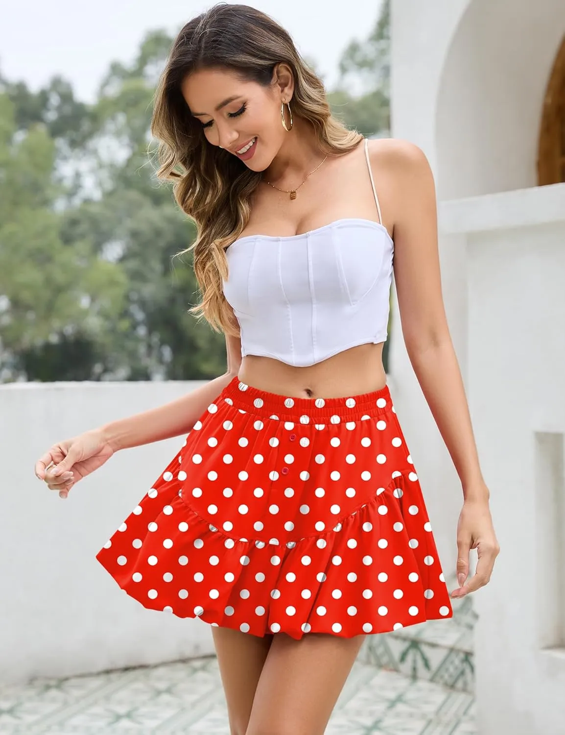 Rapbin Women Y2k Bubble Skirt Summer Pleated Puffy Short Skirt Ruffle Hem A Line Flared Balloon Skirts Streetwear