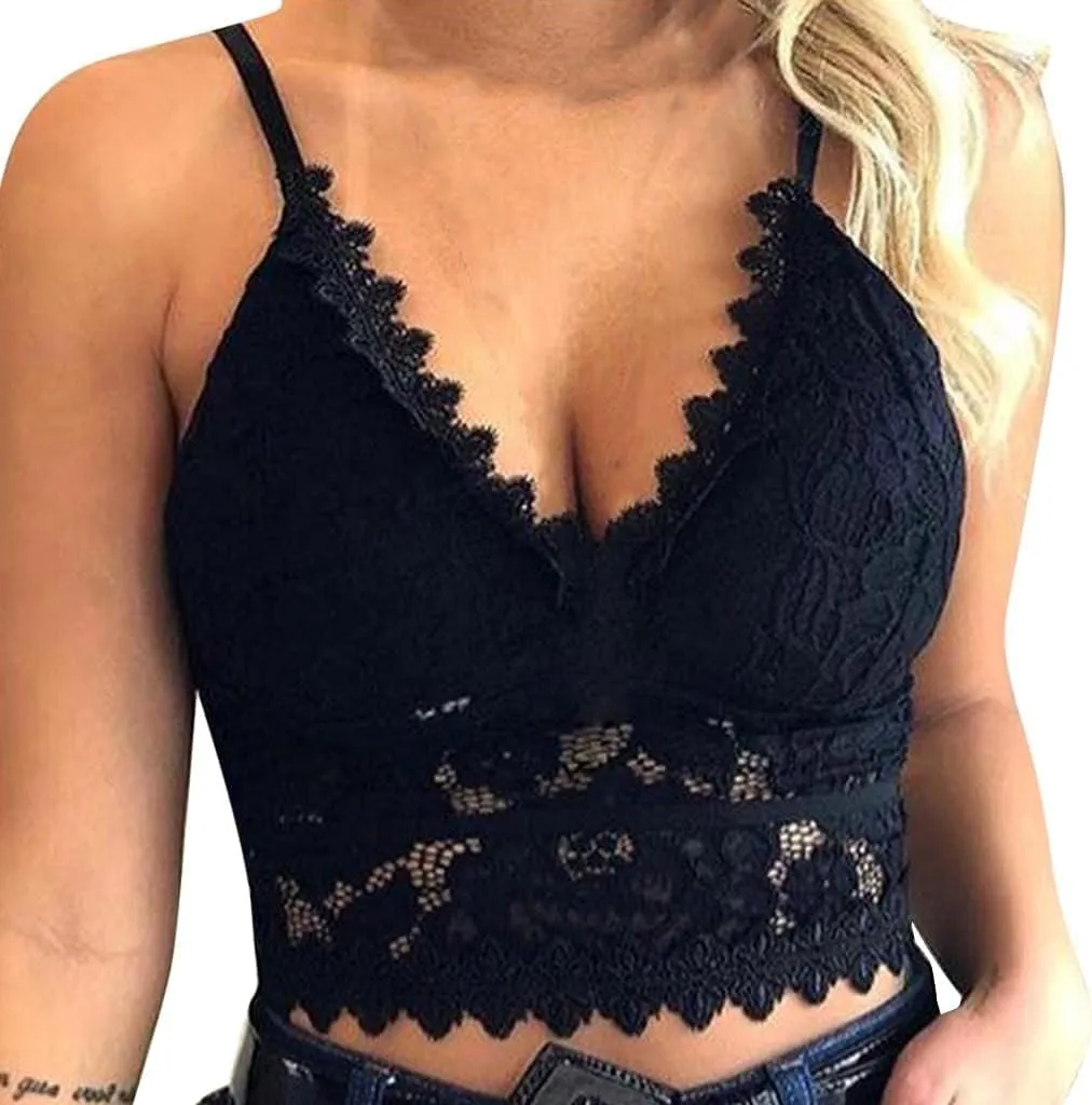 SACFOF Lace Bralette for Women, Womens Sexy Lace Bralettes Adjustable Strap V Neck Padded Lace Bra