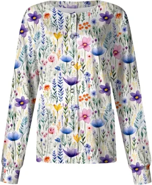 Scrubs Jacket for Women Plus Size Snap Front Warm Up Nurse Doctor Work Uniforms Butterfly Print Scrub Tops with Pockets