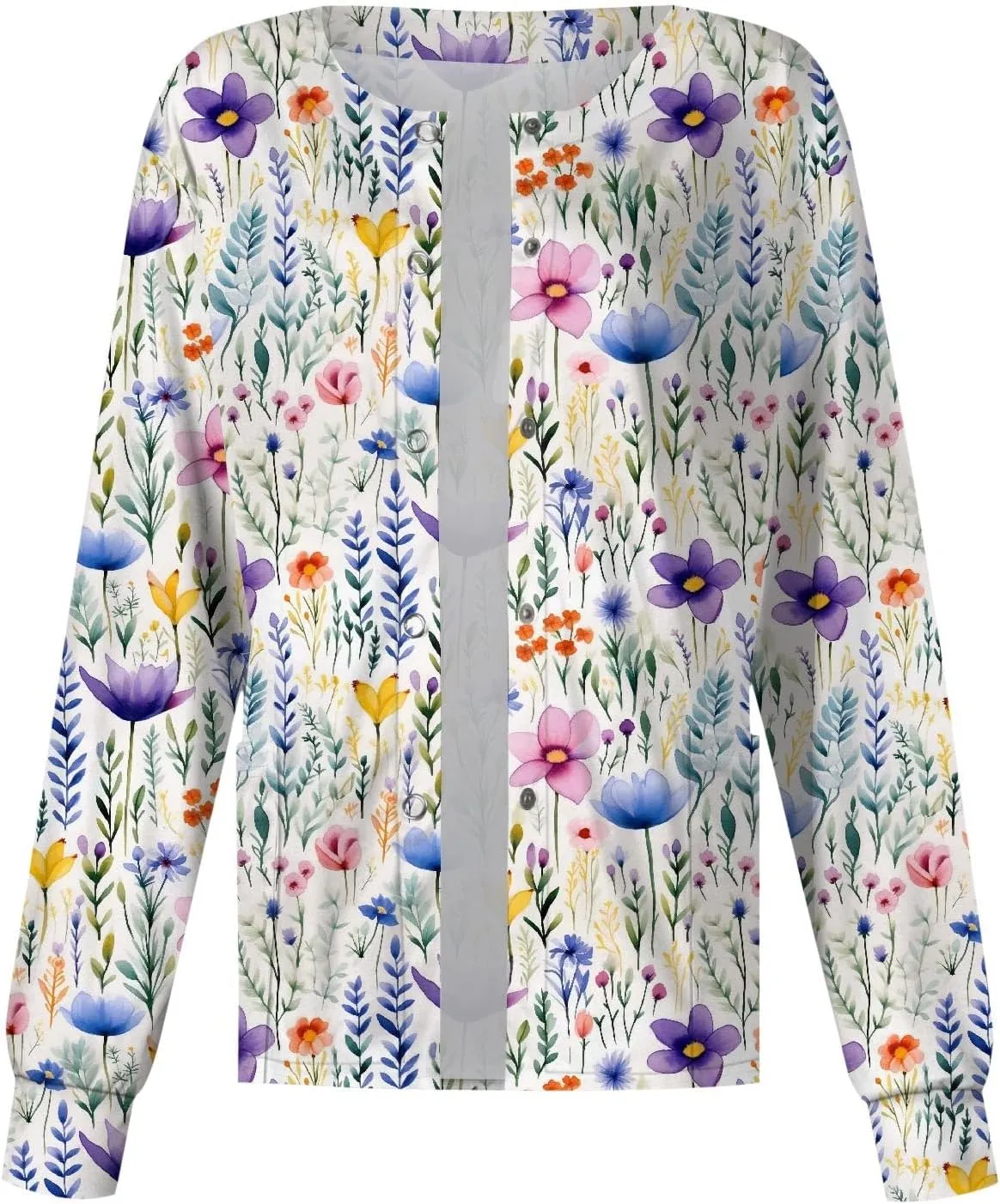 Scrubs Jacket for Women Plus Size Snap Front Warm Up Nurse Doctor Work Uniforms Butterfly Print Scrub Tops with Pockets
