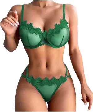 Sexy Erotic Lingerie for Women Lace Mesh Corset Bra and Panty Sleepwear Sets Push up Lace Sheer Bralette 2 Piece Sets