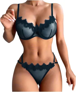 Sexy Erotic Lingerie for Women Lace Mesh Corset Bra and Panty Sleepwear Sets Push up Lace Sheer Bralette 2 Piece Sets