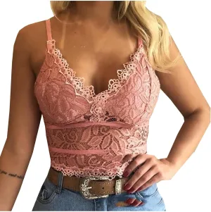 Sexy Lace Bralettes Lingerie for Women for Sex Naughty Crop Vest Tops Deep V-Neck Underwear Bra Camisole Boudoir Outfits
