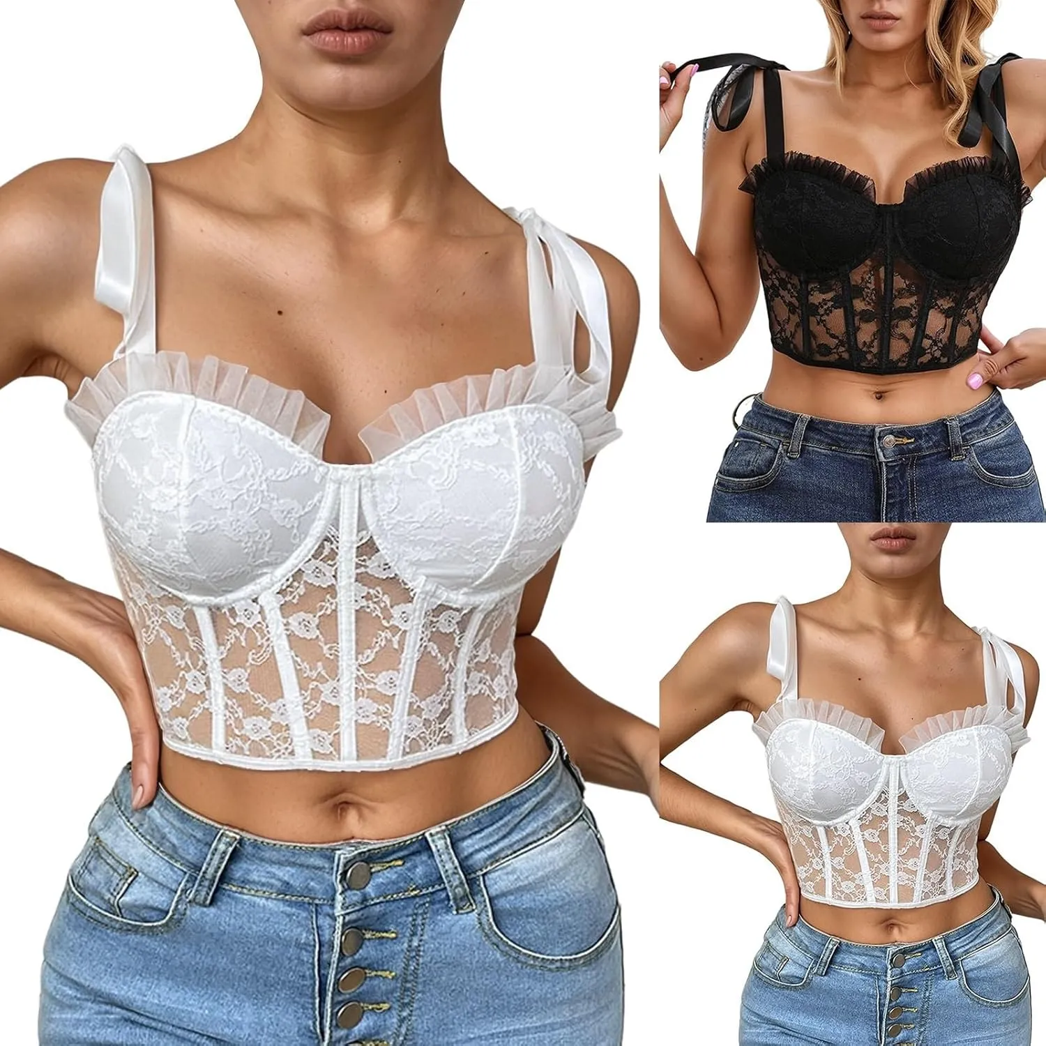 Sexy Lace Bustier Top Women's Corset Bralette Tank Tops Daily Wear Casual Outfits Baby-doll Women's Lace
