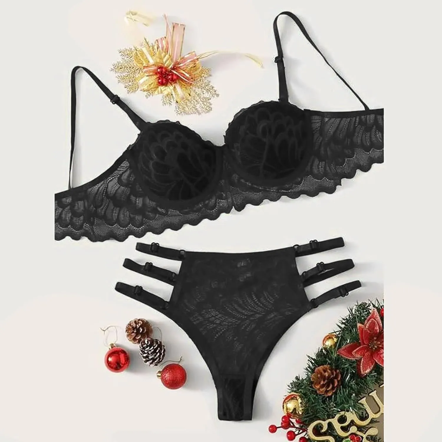 Sexy Lingerie for Women Lace Bra and Panty Set 2 Piece Lace Bralette Set Strappy Babydoll Bodysuit