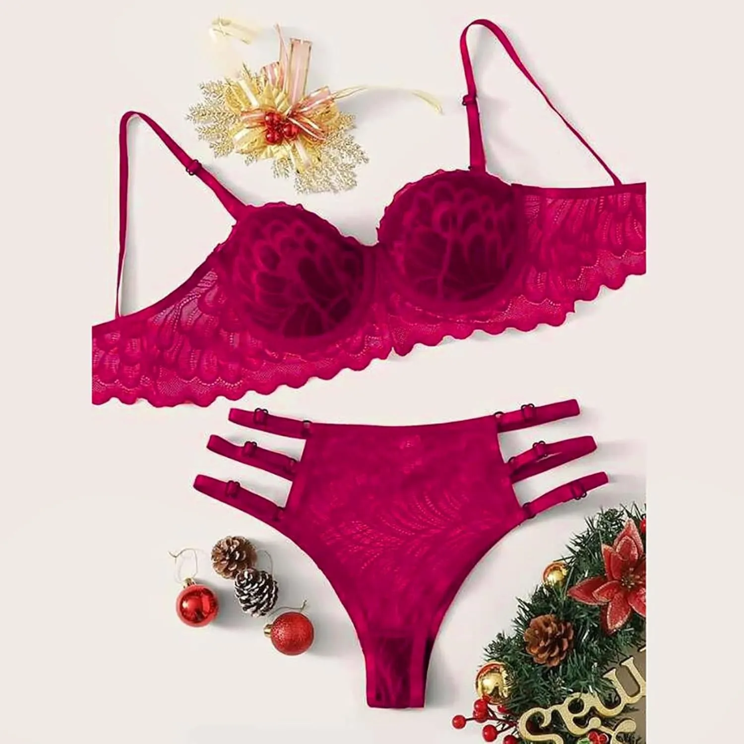 Sexy Lingerie for Women Lace Bra and Panty Set 2 Piece Lace Bralette Set Strappy Babydoll Bodysuit
