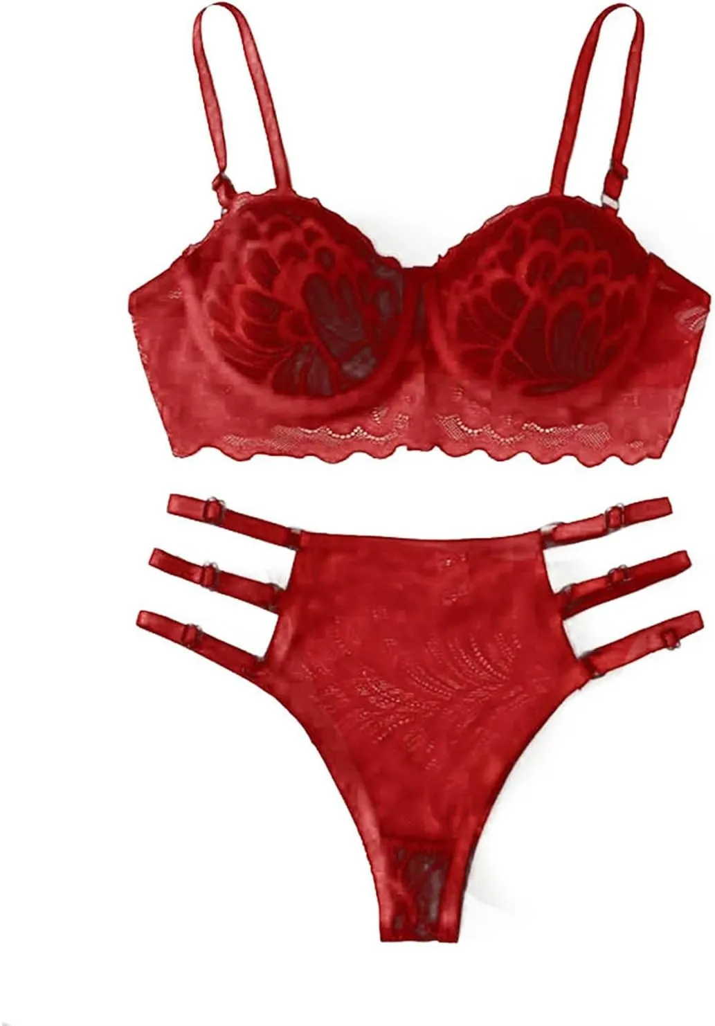 Sexy Lingerie for Women Lace Bra and Panty Set 2 Piece Lace Bralette Set Strappy Babydoll Bodysuit