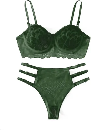 Sexy Lingerie for Women Lace Bra and Panty Set 2 Piece Lace Bralette Set Strappy Babydoll Bodysuit