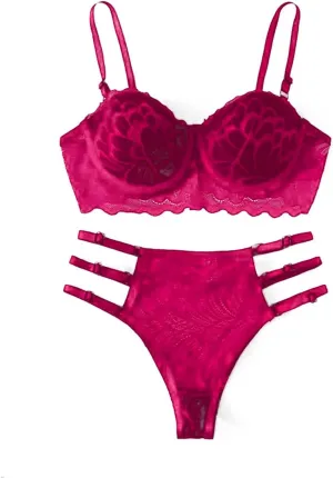 Sexy Lingerie for Women Lace Bra and Panty Set 2 Piece Lace Bralette Set Strappy Babydoll Bodysuit