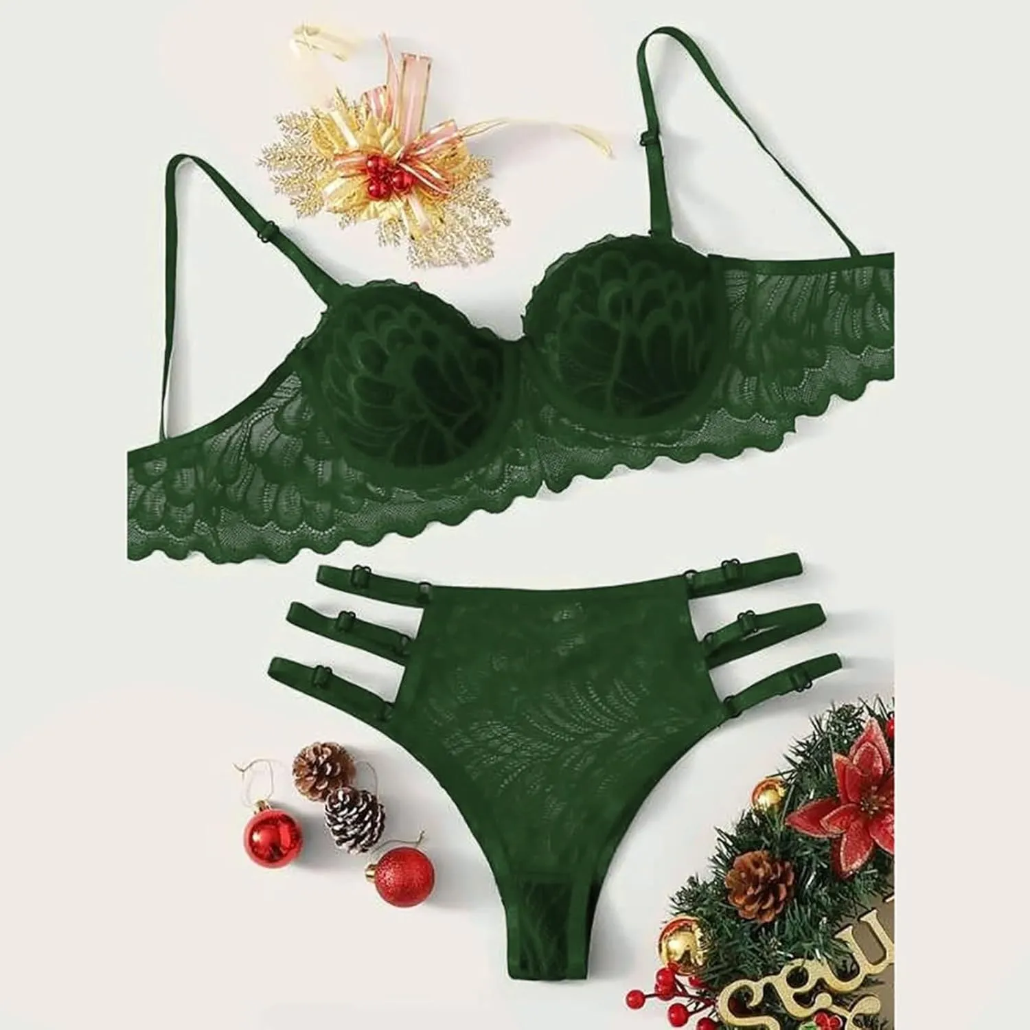 Sexy Lingerie for Women Lace Bra and Panty Set 2 Piece Lace Bralette Set Strappy Babydoll Bodysuit