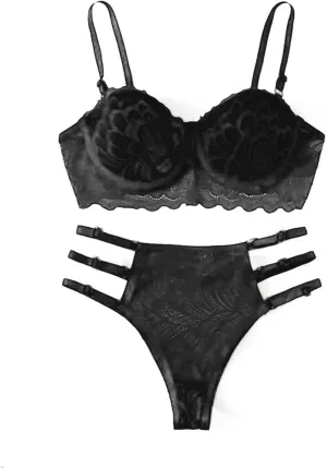 Sexy Lingerie for Women Lace Bra and Panty Set 2 Piece Lace Bralette Set Strappy Babydoll Bodysuit