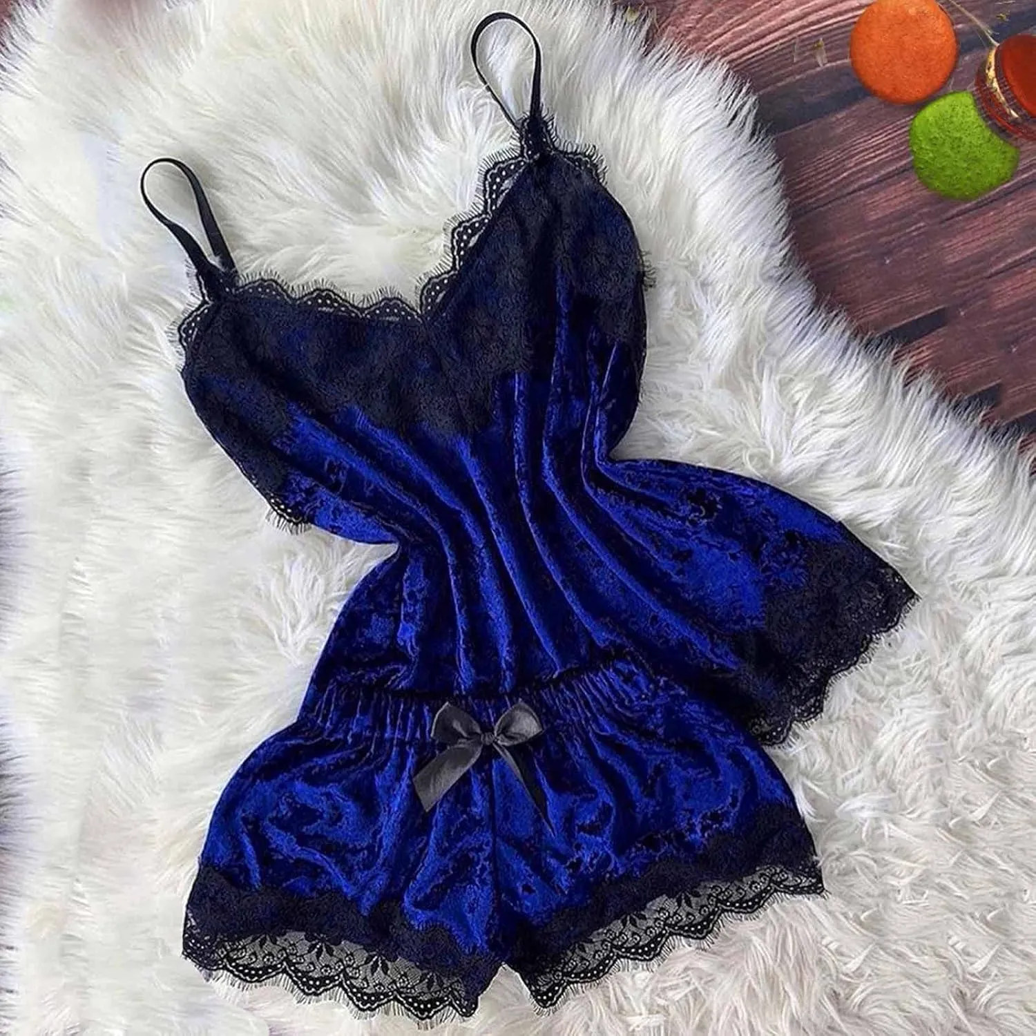 Sexy Pajama Set for Women Lace Cami and Shorts Two Piece Satin Lingerie Ruffled Sleepwear V Neck Camisole Nightwear