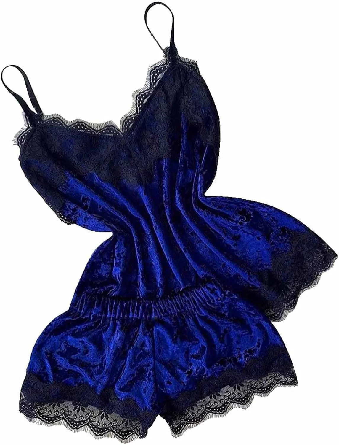 Sexy Pajama Set for Women Lace Cami and Shorts Two Piece Satin Lingerie Ruffled Sleepwear V Neck Camisole Nightwear
