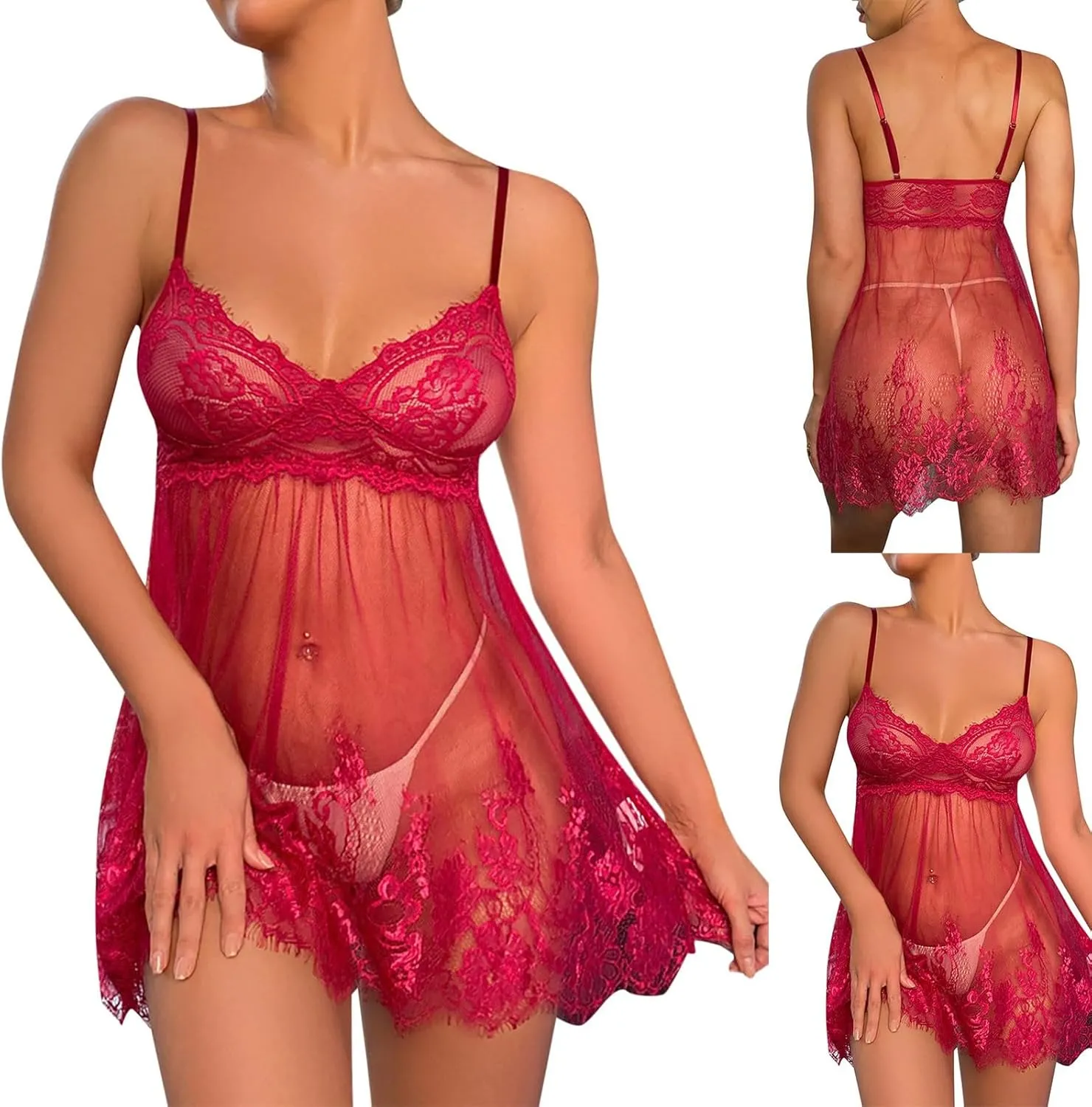 Sexy Red Bodysuit Women Valentine Day Sexy Lingerie Embroidery Lace Sexy Pajamas for Women Back Opening