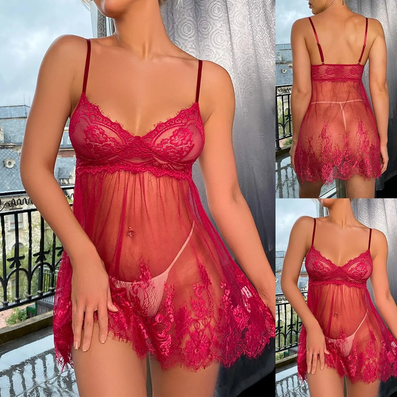 Sexy Red Bodysuit Women Valentine Day Sexy Lingerie Embroidery Lace Sexy Pajamas for Women Back Opening