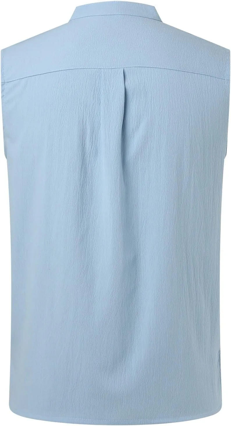 Sleeveless Linen Shirts for Men Casual Summer Comfy Solid Button Down Henley Tank Tops Designer Vocation Beach Shirts